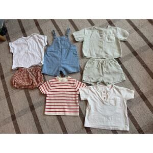 Zara Baby Boy 6-9 Months Summer Lot 7 Shorts Shirts Set Capsule Blue Red Stripe